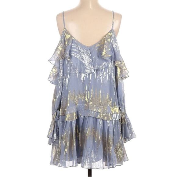 Free People Silk Metallic Cold Shoulder Dress - Picture 3 of 8